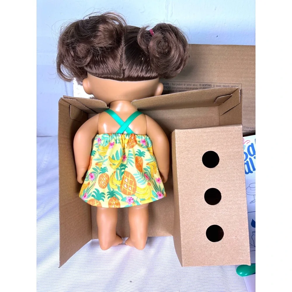 Baby Alive Magical Mixer Baby Doll Tropical Fruit Dress Brown Hair E6944 Hasbro
